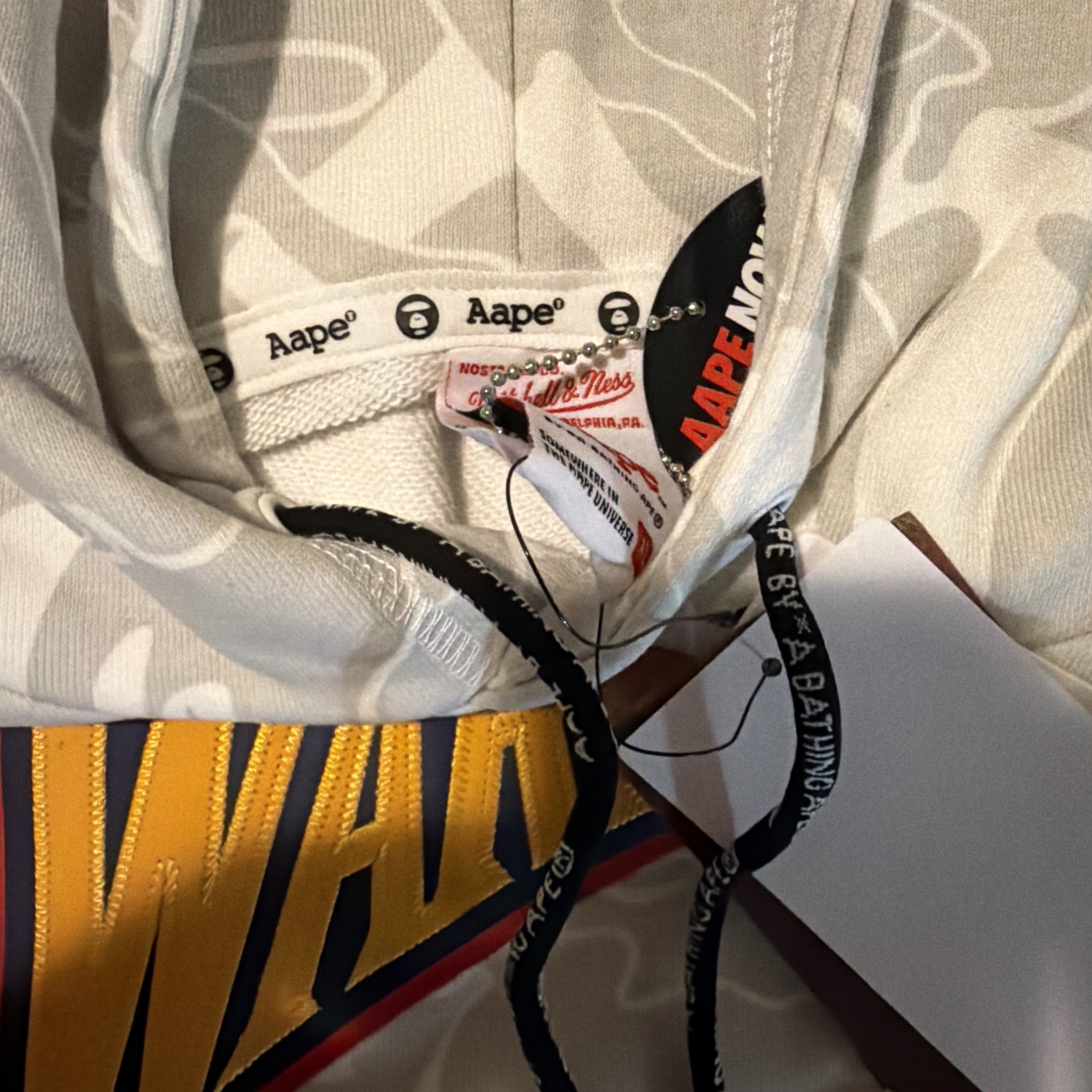 NEW Authentic Aape x NBA Mitchell & Ness WARRIORS Hoodie XL Bathing Ape BAPE