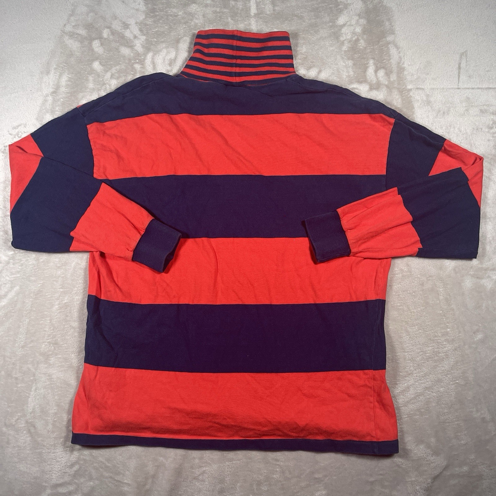 VINTAGE 80s American Eagle Long Sleeve Rugby Red/Blue Striped Turtleneck Mens XL
