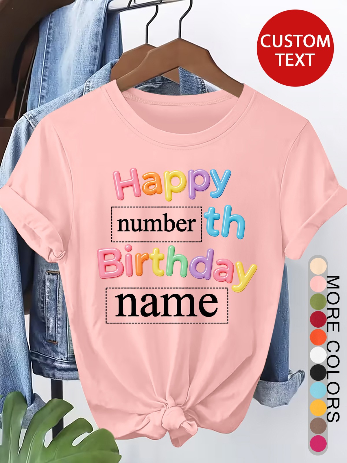 Women Men Customizable Text Birthday Text Custom Print Short Sleeve T-Shirt❀