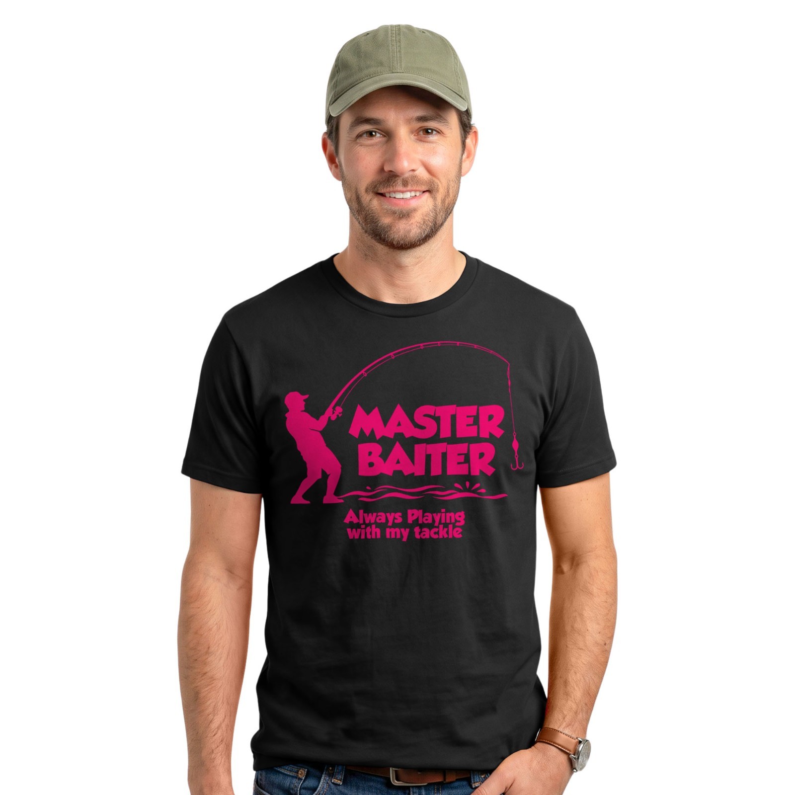 Funny Fishing Master Baiter T-Shirt Angler Fisherman Angling Dad Joke Tee