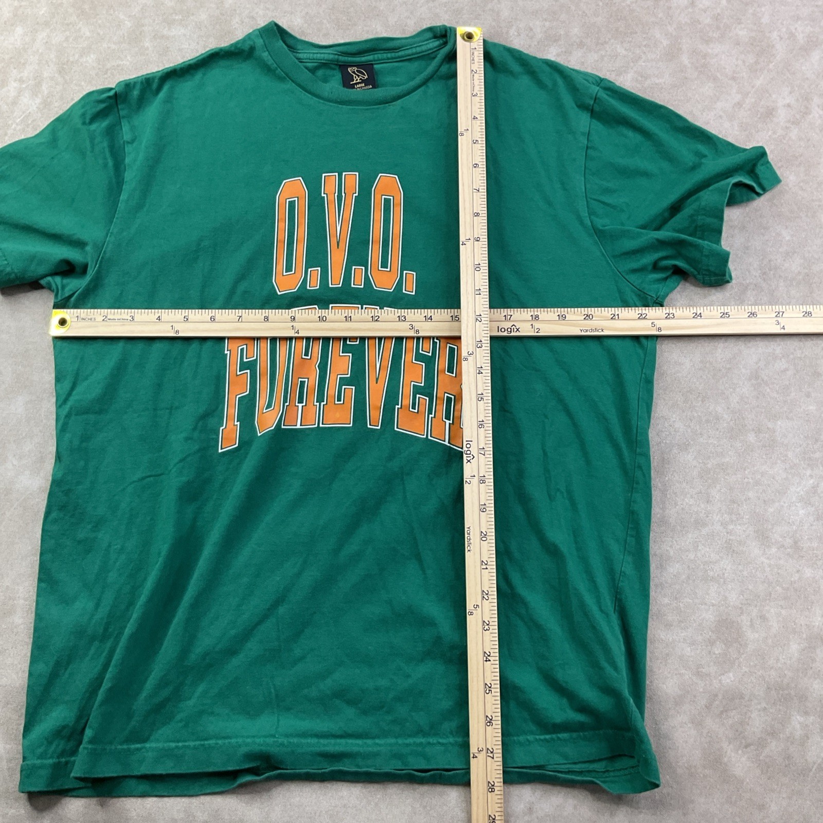 OVO T-Shirt Men Sz L Forever October’s Very Own Drake Owl Green Owl Double Sided