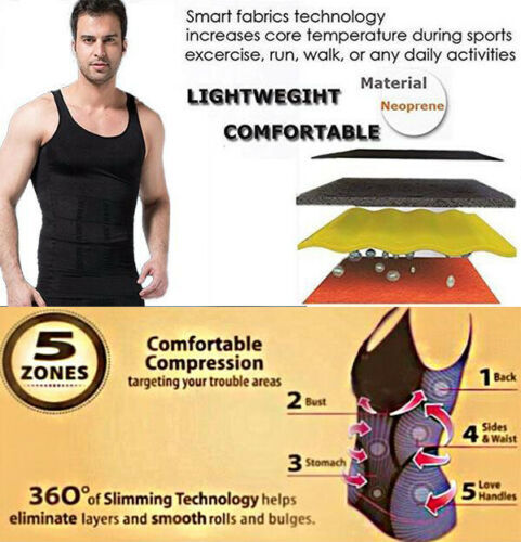 Men Body Shaper Toning T-Shirt Ultra Durable Vest Compression Underwear Tank Top