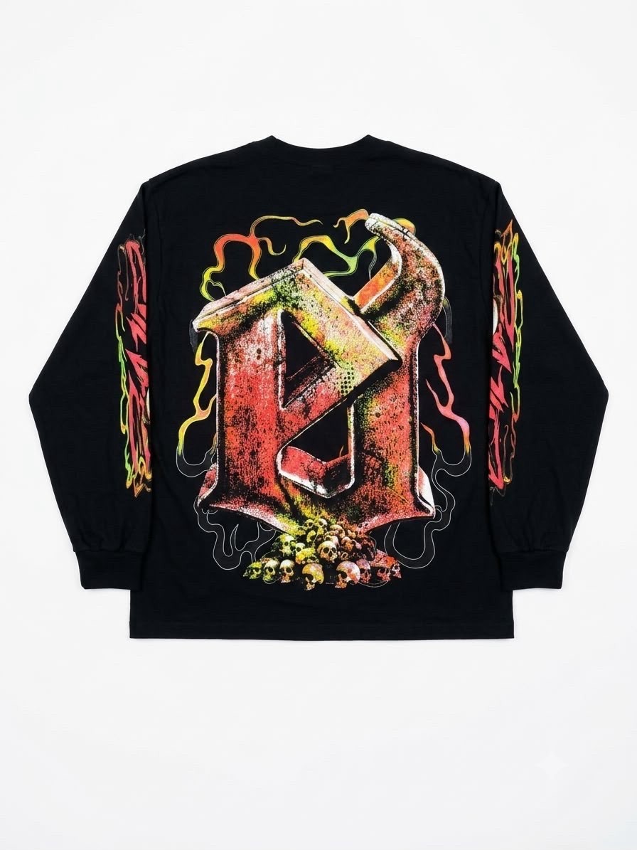 Evil Vice Men’s L Black Crew Neck Long Sleeve Graphic T-Shirt