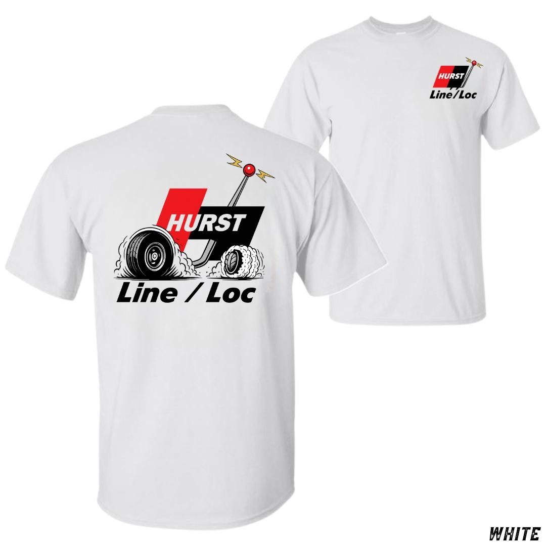 Hurst Line Loc T-Shirt Burnout Shifter Drag Racing Muscle Car Tee
