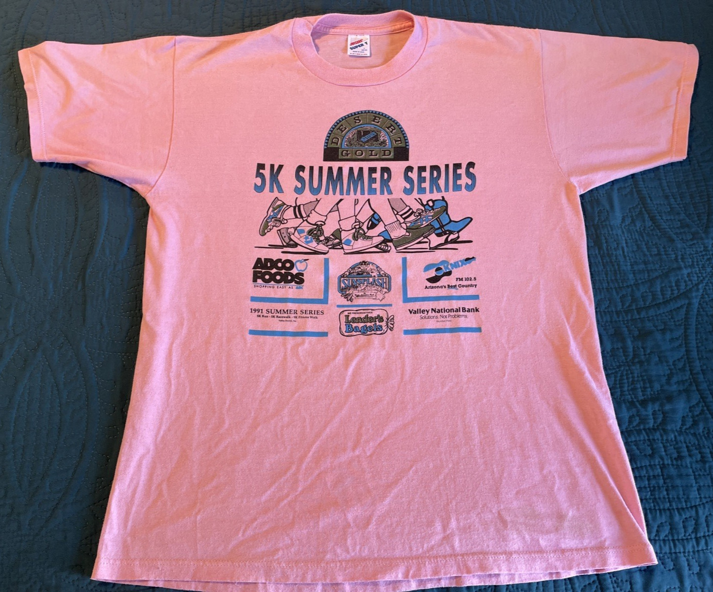 Vintage 1980’s Jerzees Super T Pink Shirt Desert Gold Series 5K Arizona, L