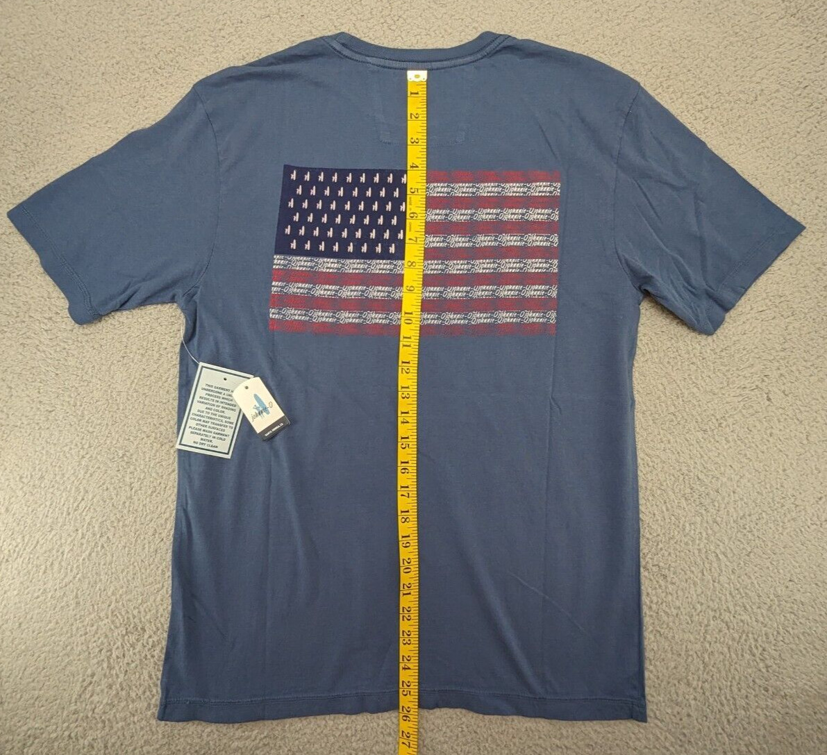 Johnnie-O T-Shirt Mens Small Blue SS Surfing 🏄 Patriotic Flag Crew Neck