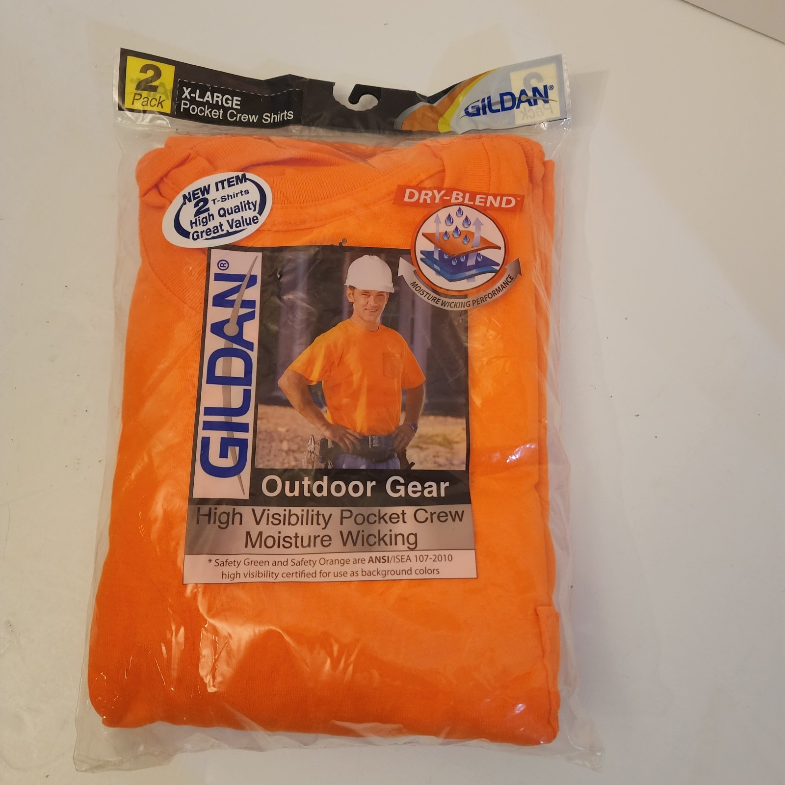 2 PACK! Gildan Workwear SAFETY ORANGE Men’s DRY BLEND Pocket XL T-Shirts
