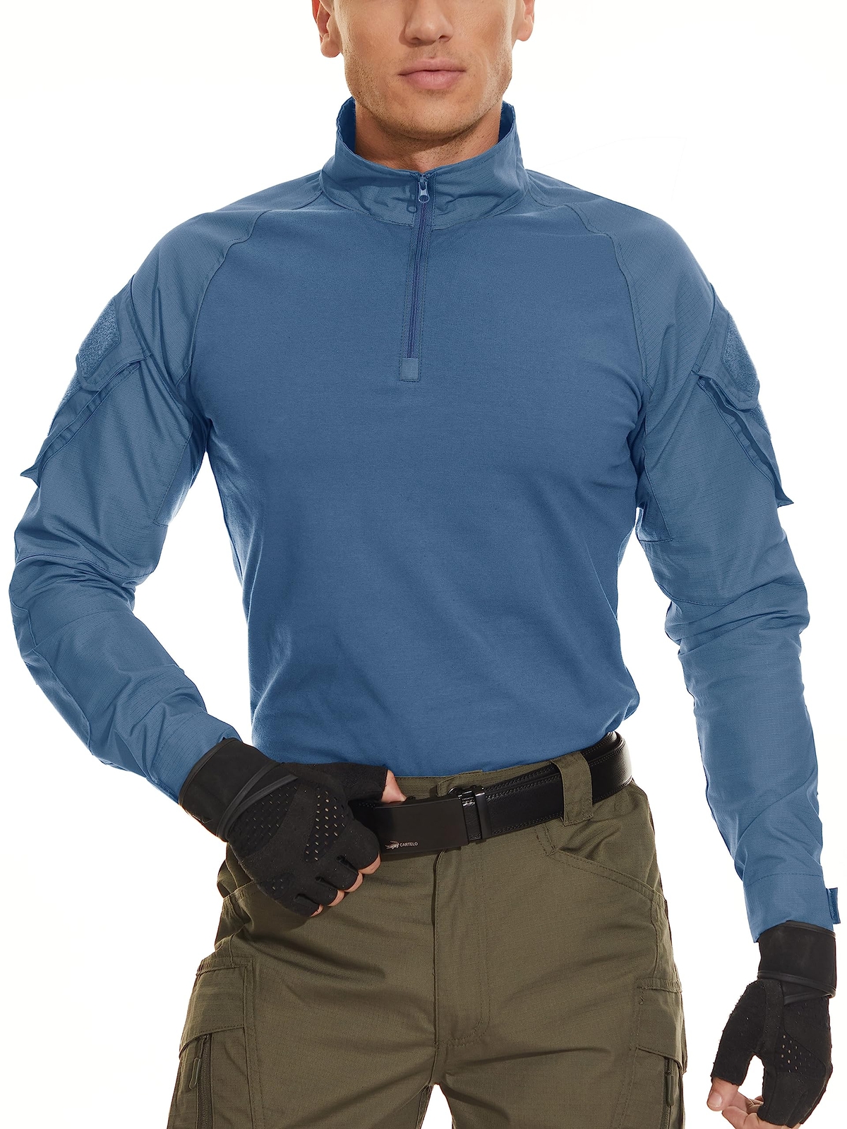 Men’s 1/4 Zip Shirts Long Sleeve Ripstop Top Outdoor Work Hiking Training Shirts