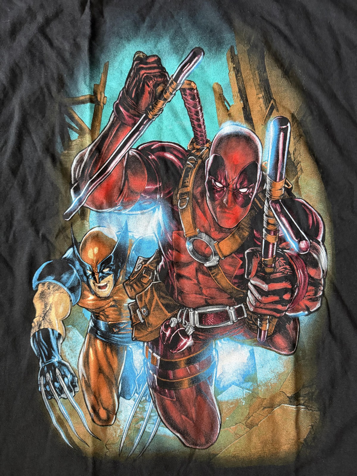 Marvel Deadpool Wolverine Shirt Mens XL Black Graphic Tee Mad Engine 2013 Comic