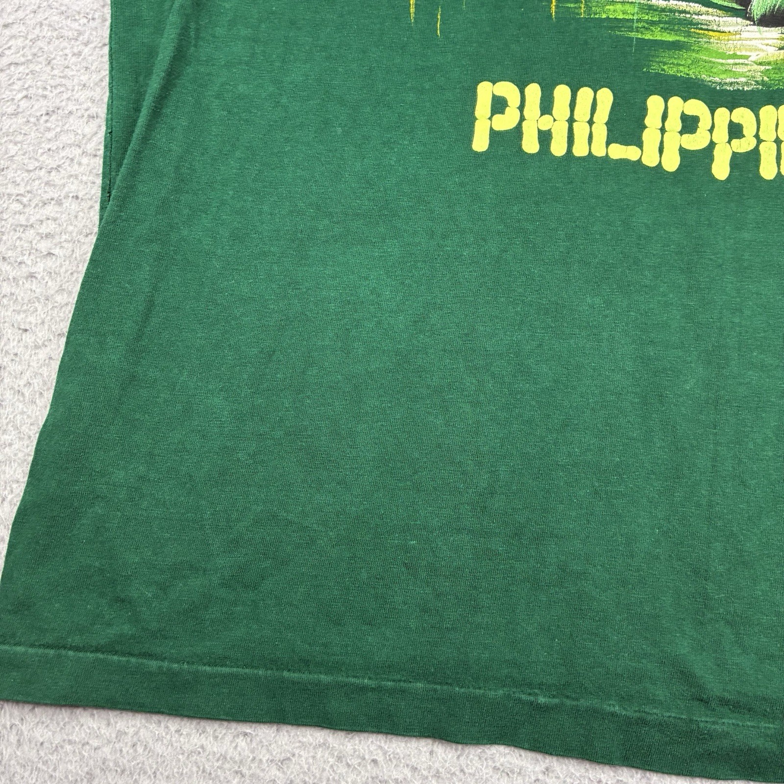 Vintage Dibuho Philippines Hand Painted Tourist T-Shirt Mens Large Green