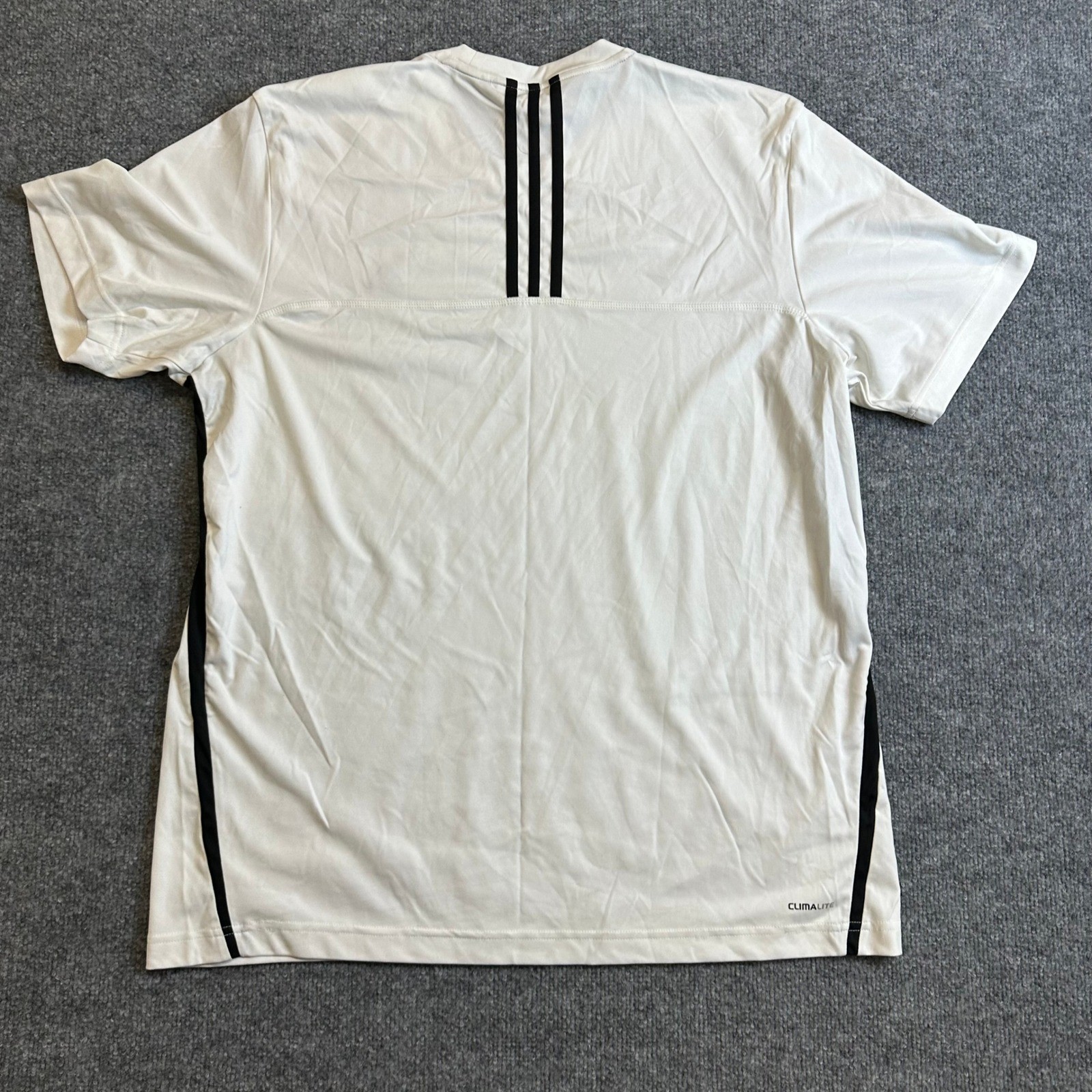 Adidas T-Shirt Mens Size XL White Climalite Athletic Stripe Short Sleeve Gym Tee