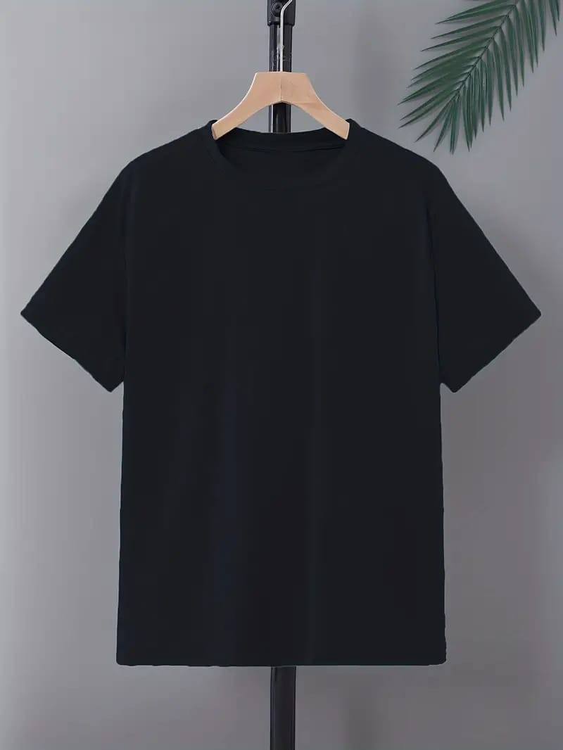 Men’s Classic Solid Plain Cotton Round Hem Scallop Essentials Tshirt S-2XL
