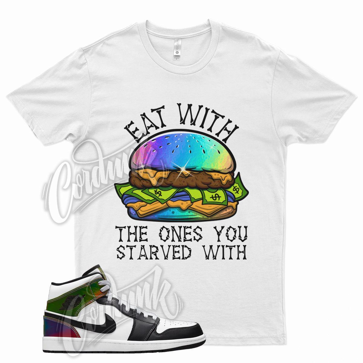 White EAT T Shirt for Air J1 1 Color Change Heat Reactive Hologram Black