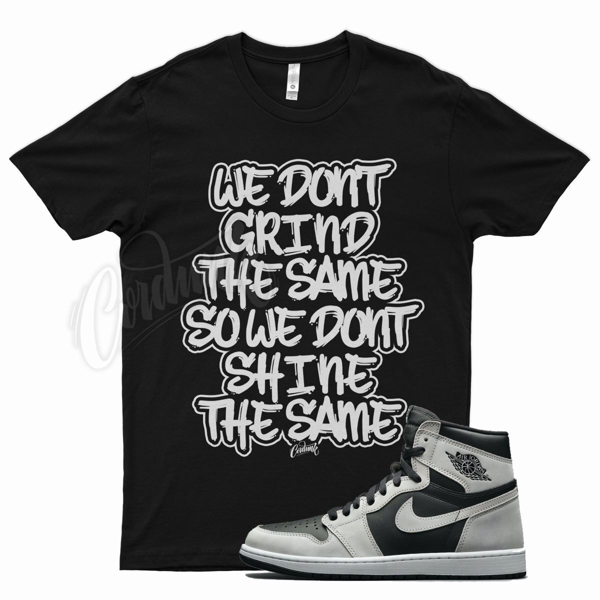 Black GRIND T Shirt for J1 1 High OG Shadow 2.0 Smoke Vast Grey Jubilee