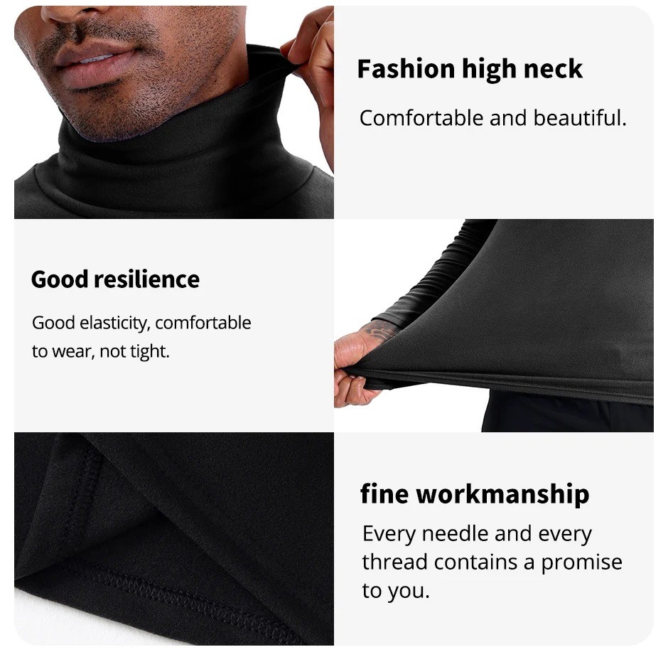 Men High-Neck Mock Turtleneck Solid Undershirt Long Sleeve Pullover Basic Layer