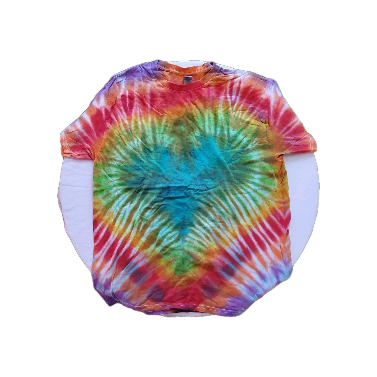 Tie-Dye T-Shirt – Rainbow Burst Spiral – Gildan Heavy Cotton – Size LargeA clas