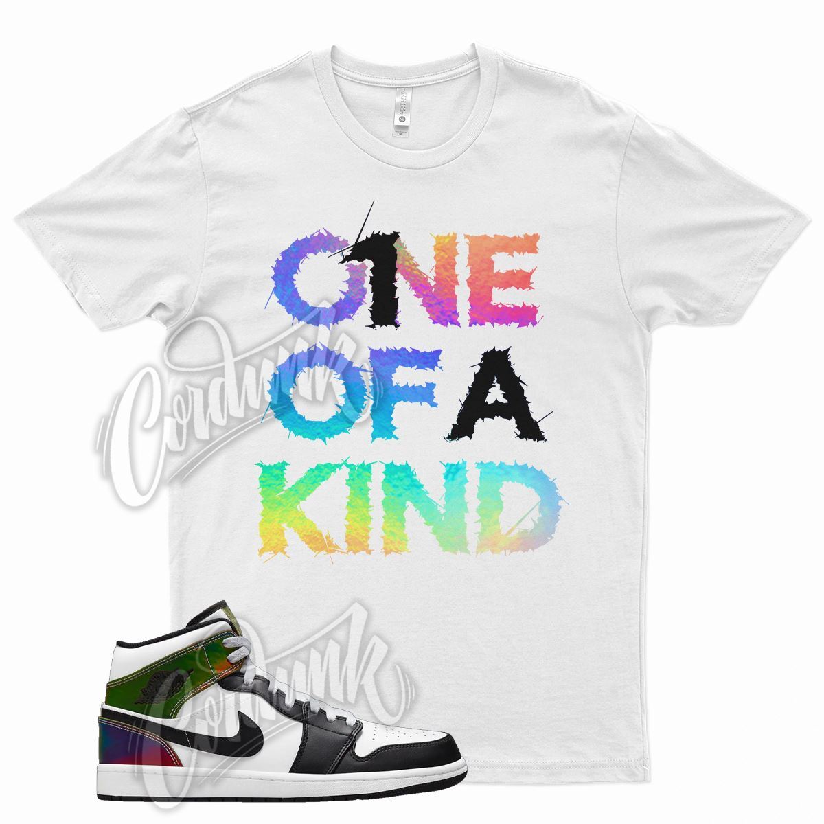 White 1OAK T Shirt for Air J1 1 Color Change Heat Reactive Hologram Black