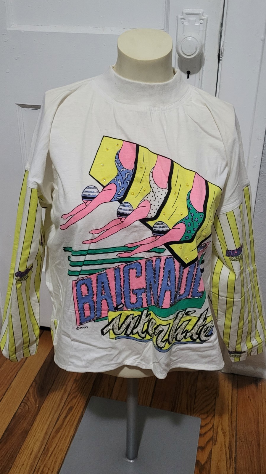 Rare Vintage Pinky Originals Cotton Graphic Tee 3/4 Sleeve Beaded Sportswear
