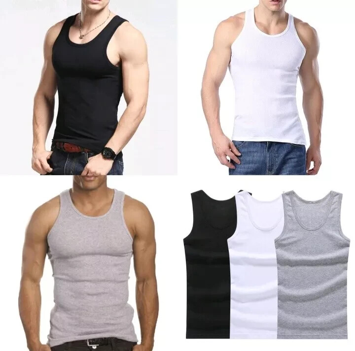 6-12 Pieces Men Tank Top 100%Cotton Ribbed White A-Shirt Wife Beater Undershirts