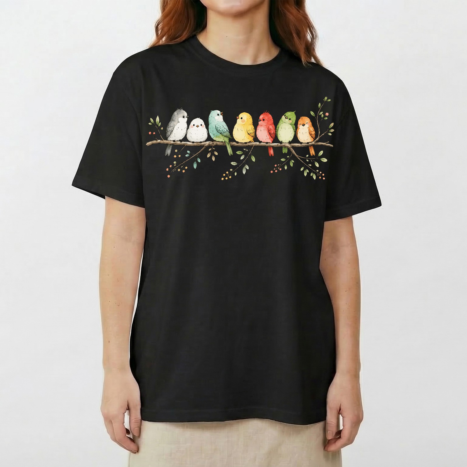 Cute Colorful Birds Branch T-Shirt Adorable Bird Family Tee