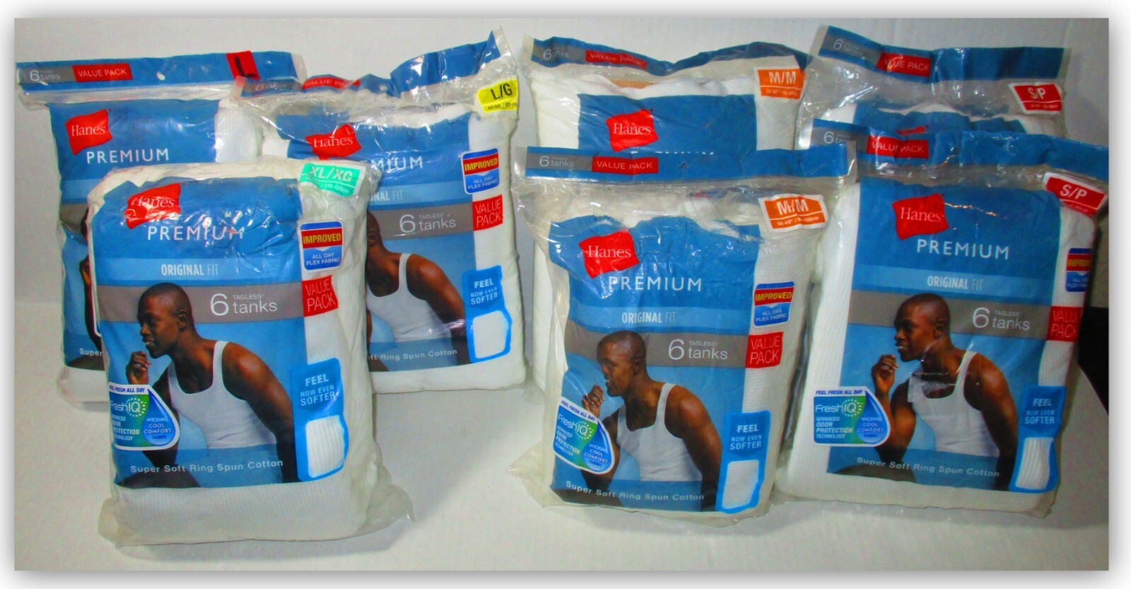 Hanes Premium Original Fit Ribbed TANKS WHITE Choose size Fresh IQ ring spun cot