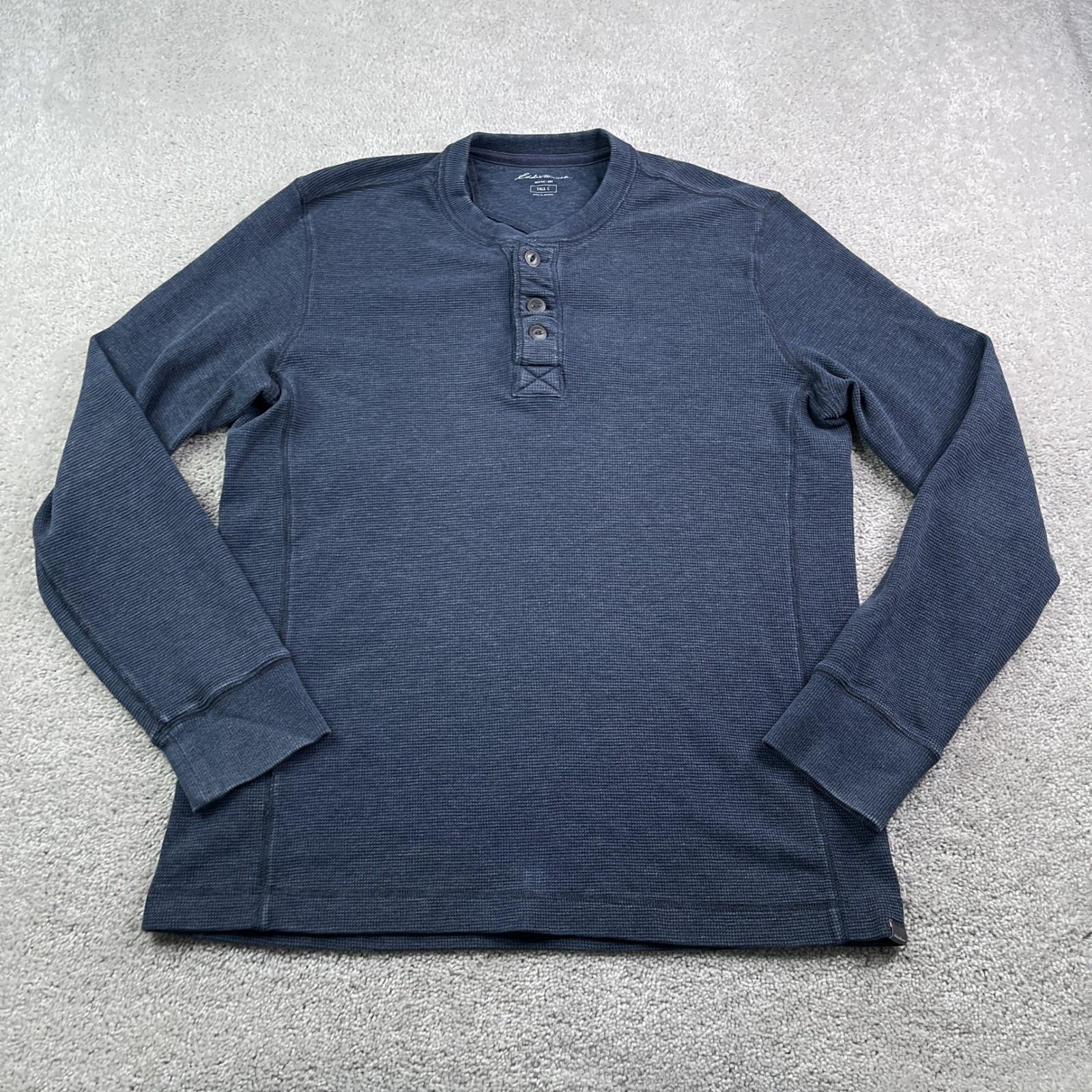 Eddie Bauer Shirt Mens Large Tall Blue Henley Waffle Knit Long Sleeve Thermal