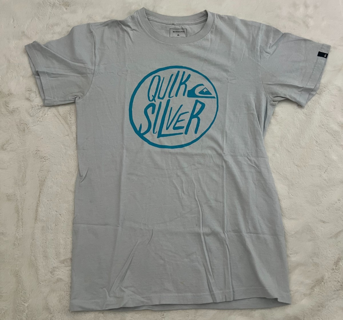 Quiksilver T Shirt Mens Small Gray Blue Logo Graphic Tee Short Sleeve Surf Tee S