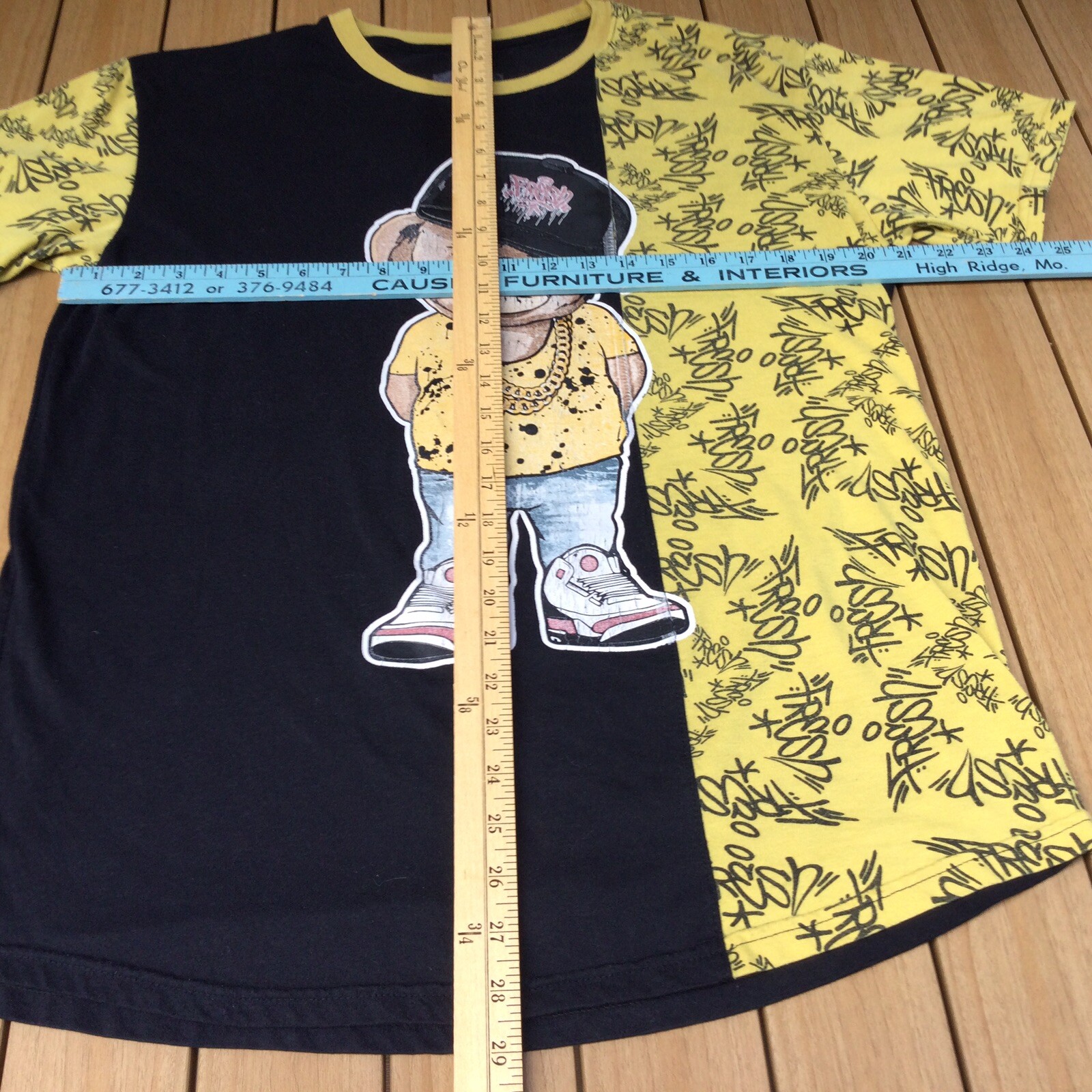 Bailey Apparel Hustle Fresh T Shirt Adult M Teddy Bear Short Sleeve Black Yellow