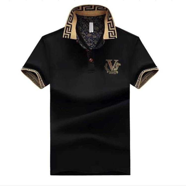 New Men Luxury Diamond V-Letter Rhinestones Fashion Polo T-Shirt High Quality