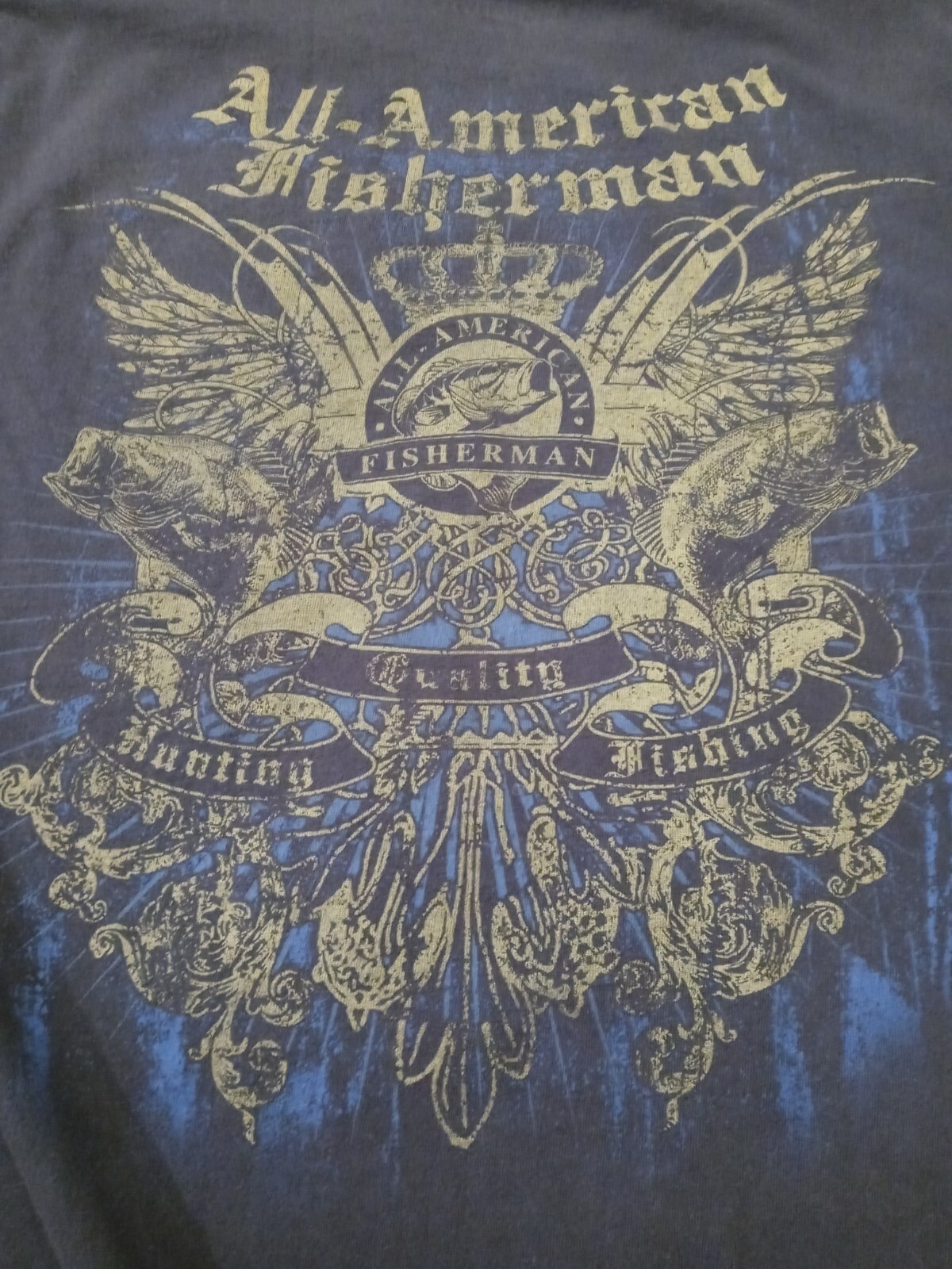 All American Fisherman Mens T Shirt Size L Black Short Sleeve Crewneck Cotton