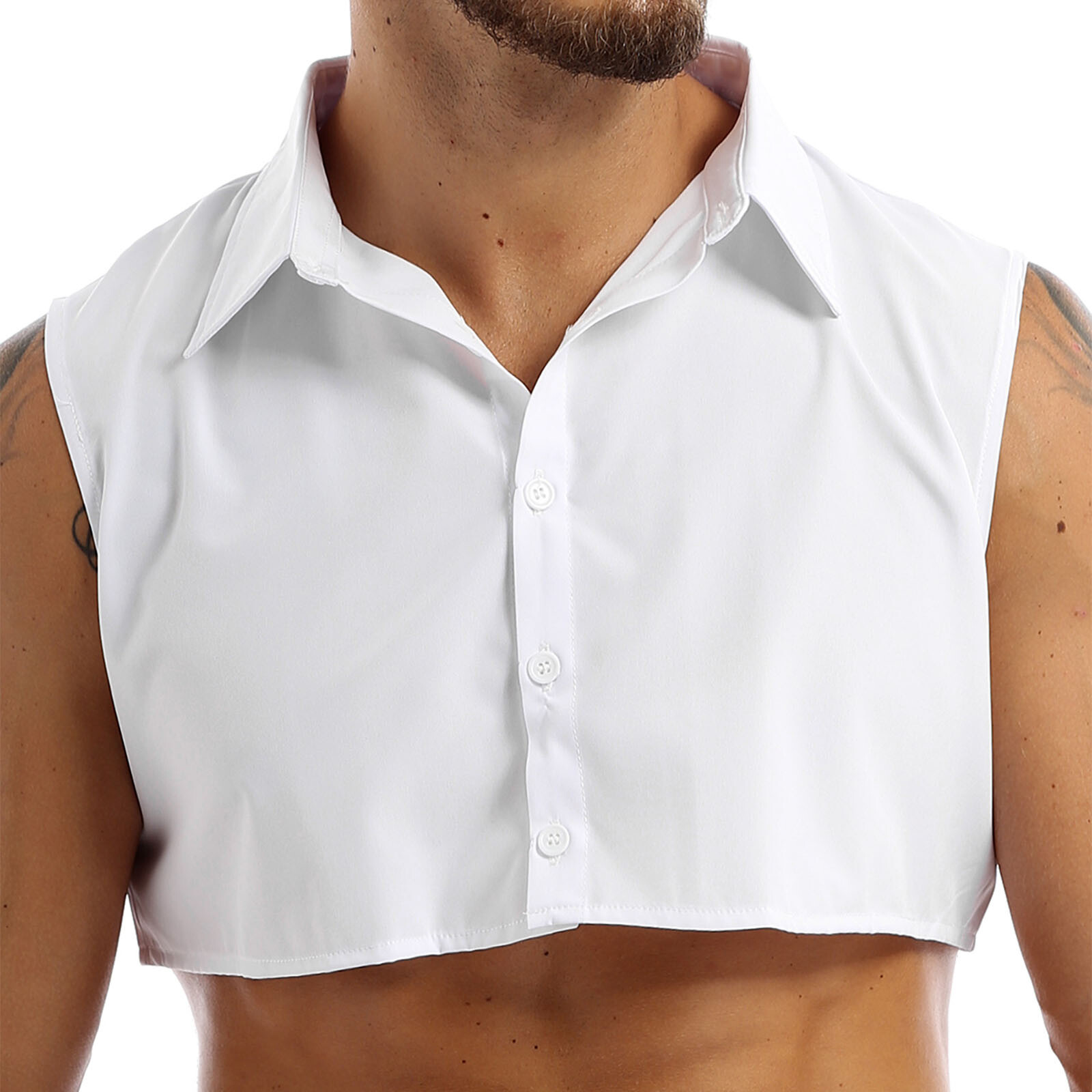 Men Shirt Necklace Collar High Neck Crop Top Solid Color Collared Fashion Pure