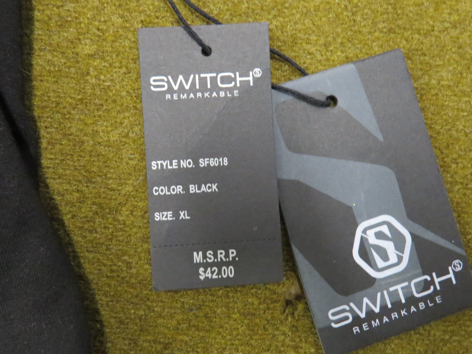 SWITCH REMARKABLE Men’s Black XL T-Shirt Cotton Quilted Pocket Side Zippers