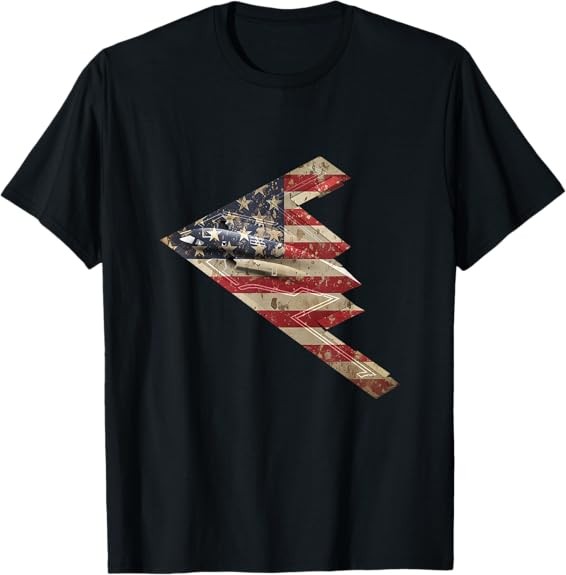 NEW LIMITED B-2 Bomber Stealth Aircraft Schematic American Flag B2 T-Shirt S-5XL