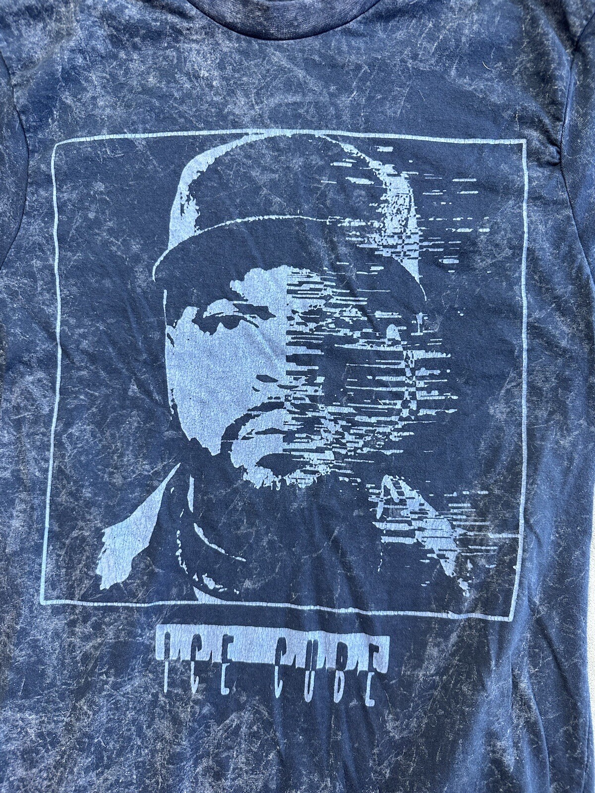 Ice Cube Picture Blue Print Tshirt Short Sleeve Graphic Tee Mens Small Digital