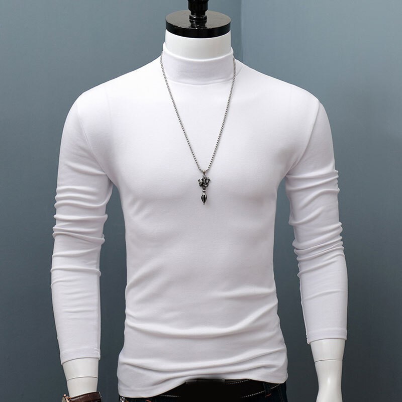 Men High Collar Turtle Neck Shirt Tops Long Sleeve Stretch Jumper Pullover Tee=M
