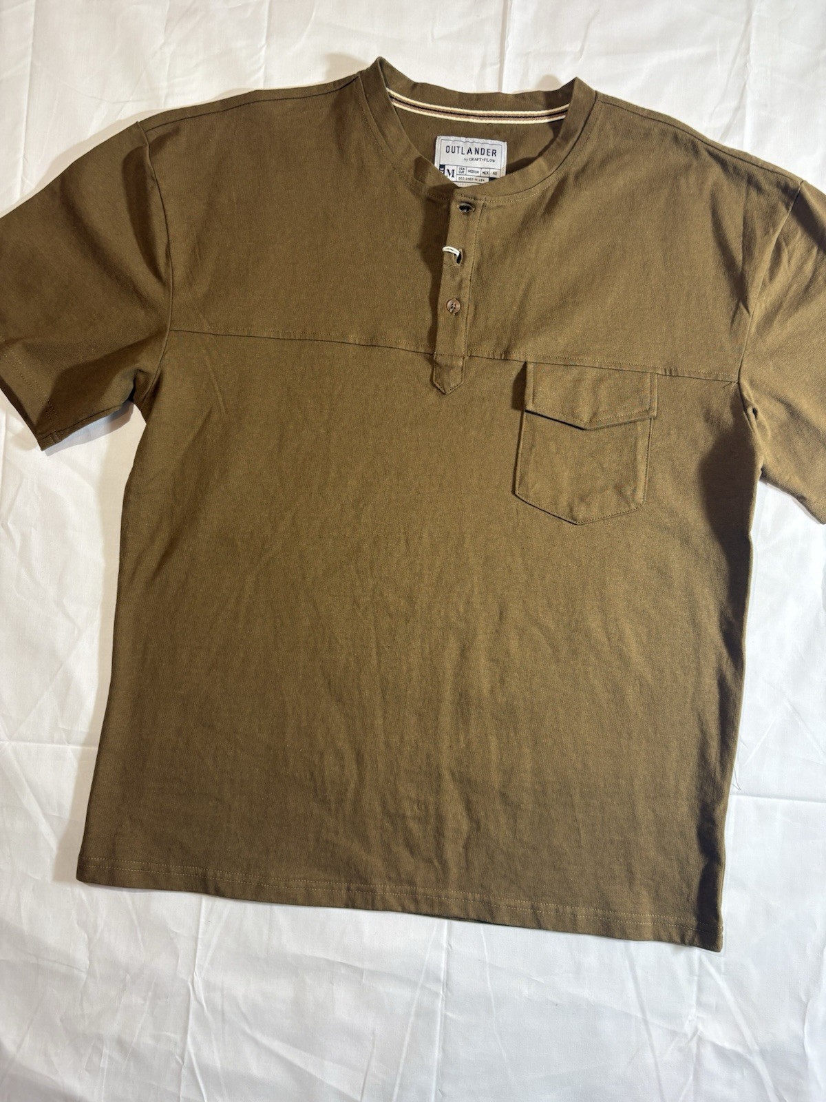 Outlander Men’s Brown Solid Henley Neck Short Sleeve Pocket T-Shirt, M Regular