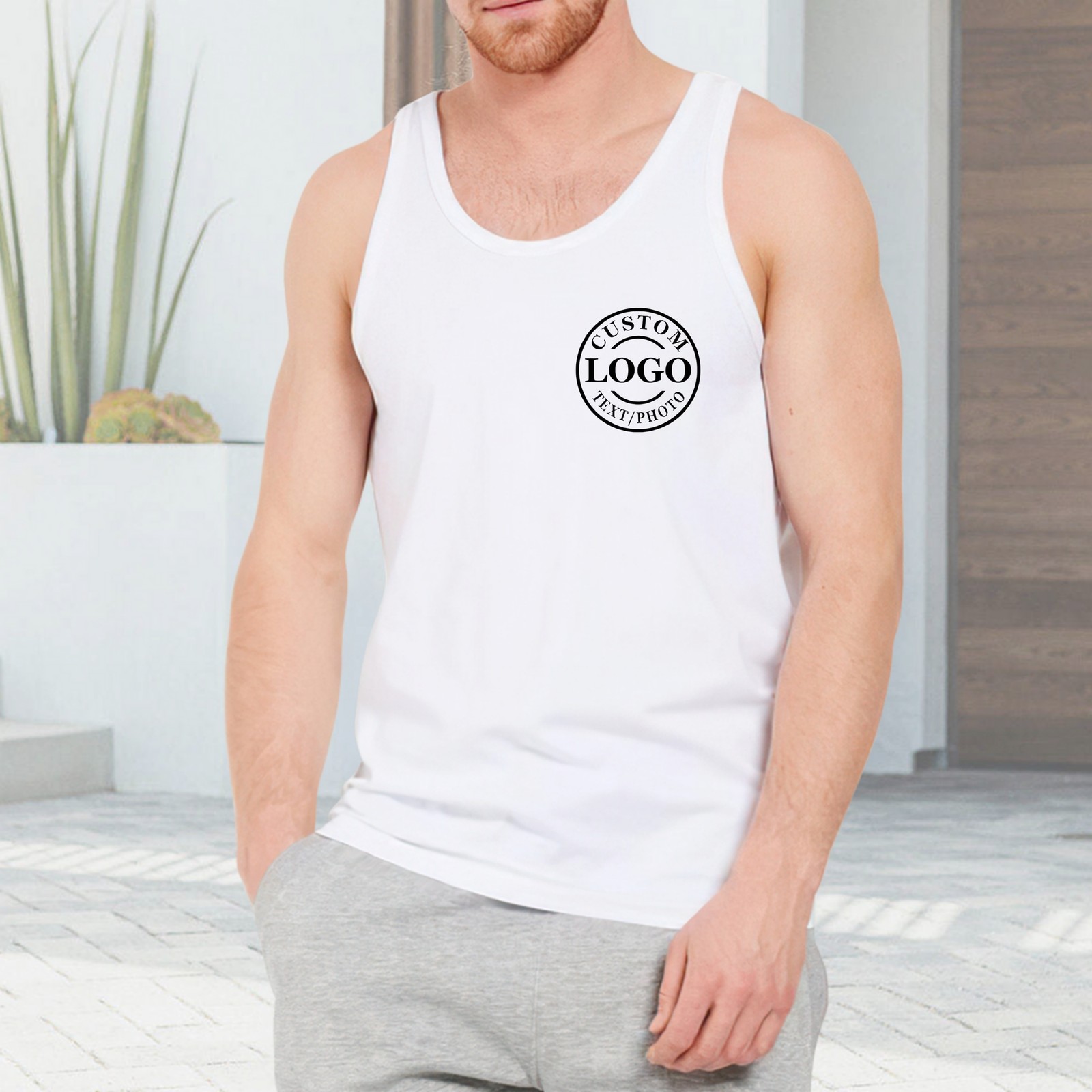 Custom Men’s Tank Top – Personalized Photo/Text/Logo Print, 100% Cotton