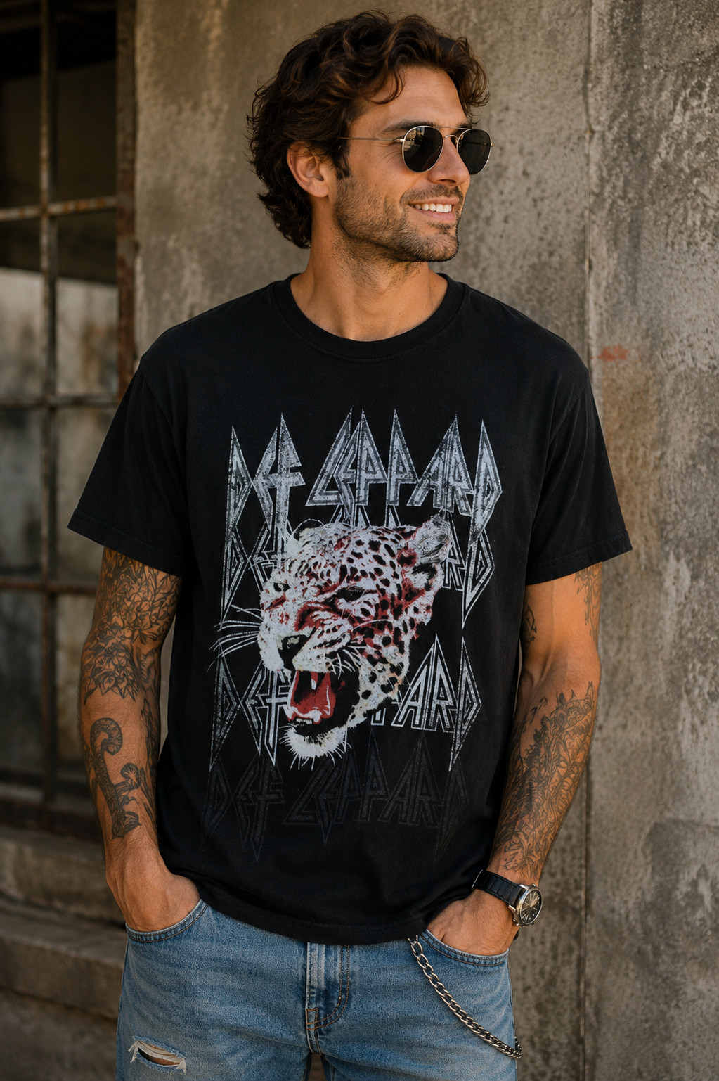 Def Leppard Leopard Graphic Band T-Shirt Black 2021 Licensed Rock Tee L