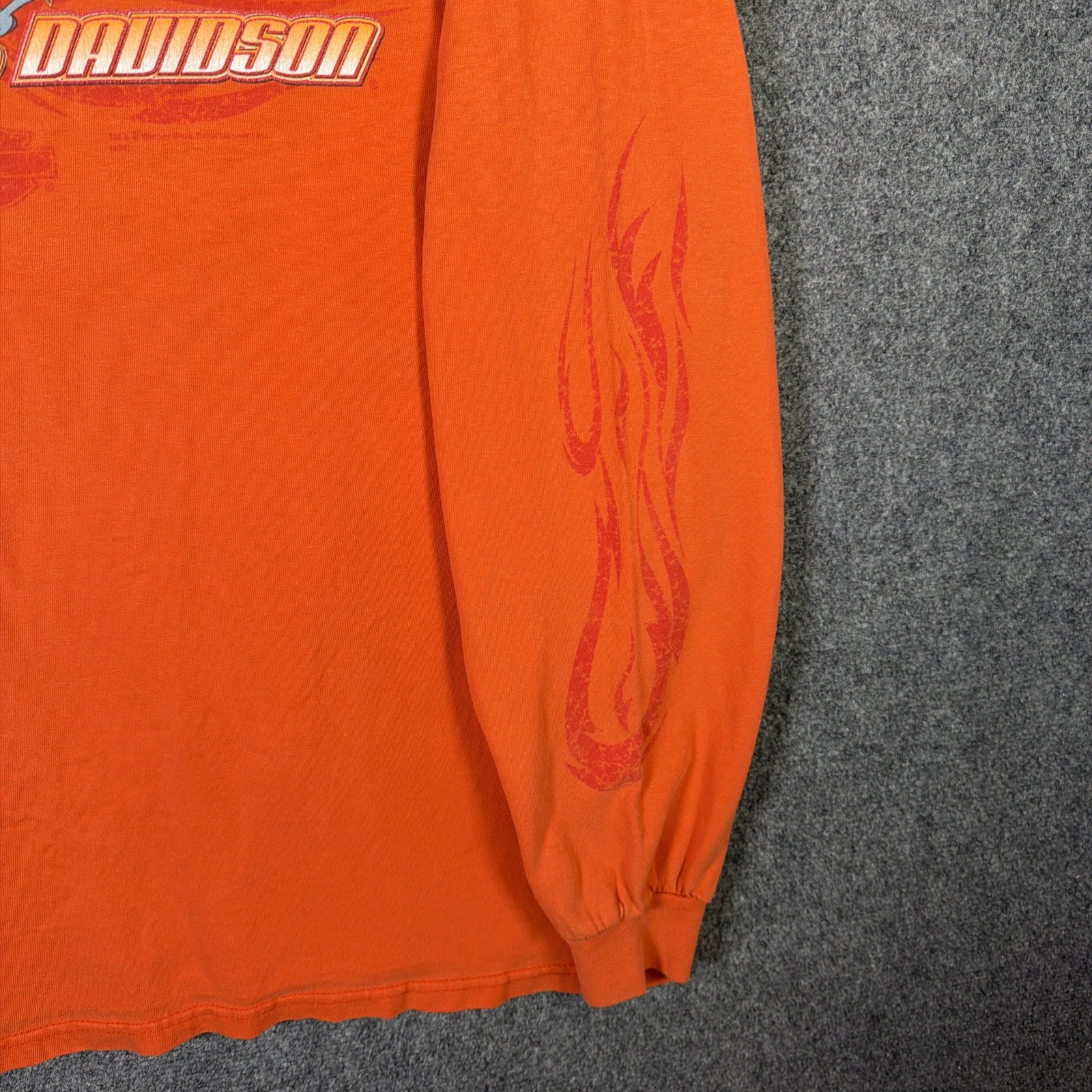 Vintage Harley Davidson Shirt 2XL Orange 90s Long Sleeve Flames Looney Tunes