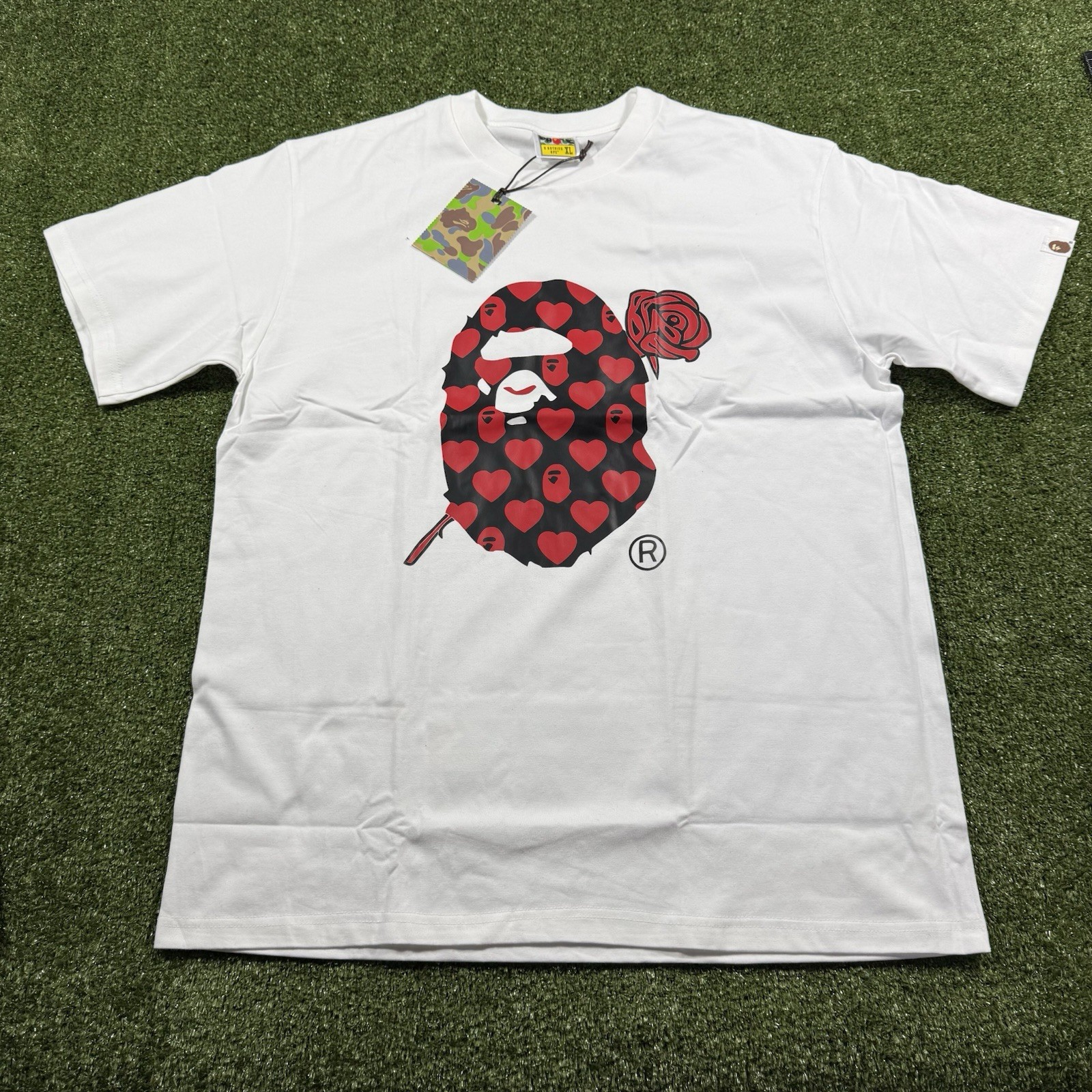 A Bathing Ape Ape Head Logo Graphic Print Crew Neck T-Shirt White Men’s XL