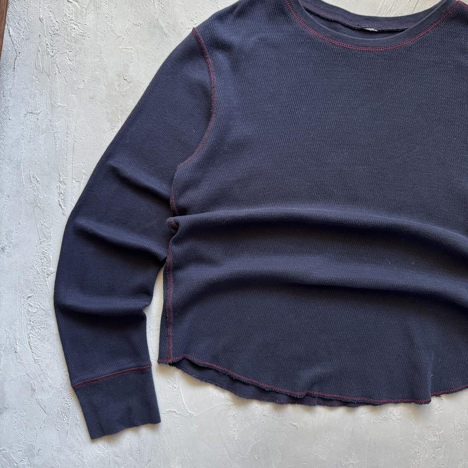Vintage Y2K Boxy Cropped Black Red Long Sleeve Thermal Shirt