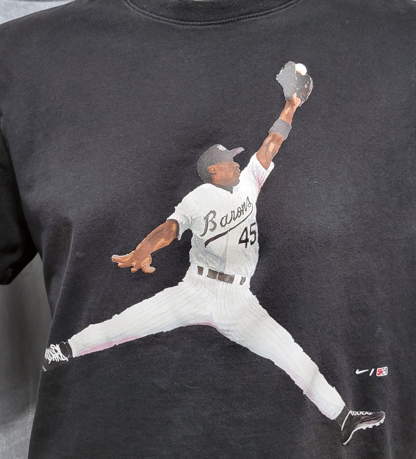 Vintage Nike Air Jordan Flight T-Shirt ~ #45 Birmingham Barons ~ Black Large