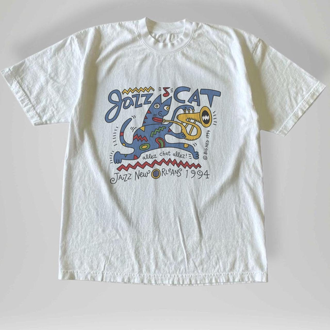 Cartoon Jazz Cat Shirt Music Art Graphic Tee S-5XL