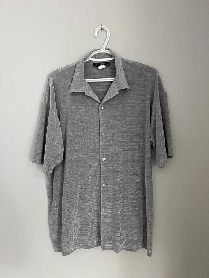 Vintage 90s VESTE LATINO Pleated Ribbed Shirt XL – Made in USA – Silver Grey Clu