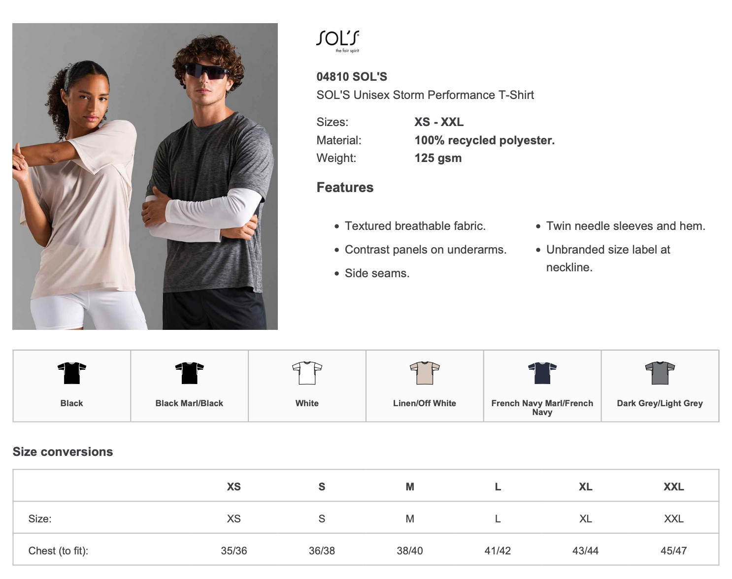 Recycled Polyester Performance T-Shirt SOL’S Unisex Breathable Short Sleeve Tee