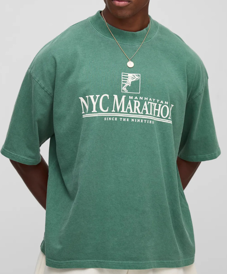 Boohoo Man Men’s Oversized Boxy NYC Marathon Leisure Wash T-Shirt Forest Sz XS