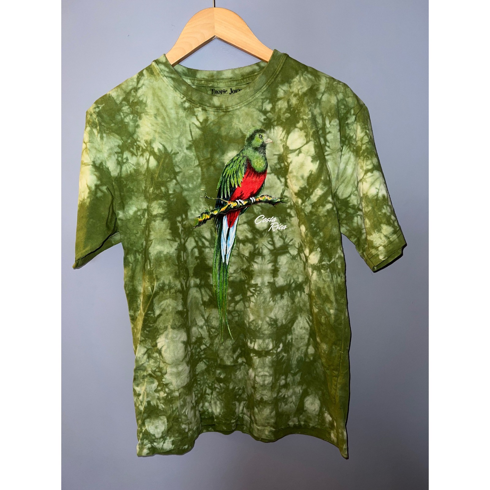 Tropic Joes Costa Rica Quetzal Bird Green Tie Dye Graphic T-Shirt Mens Medium
