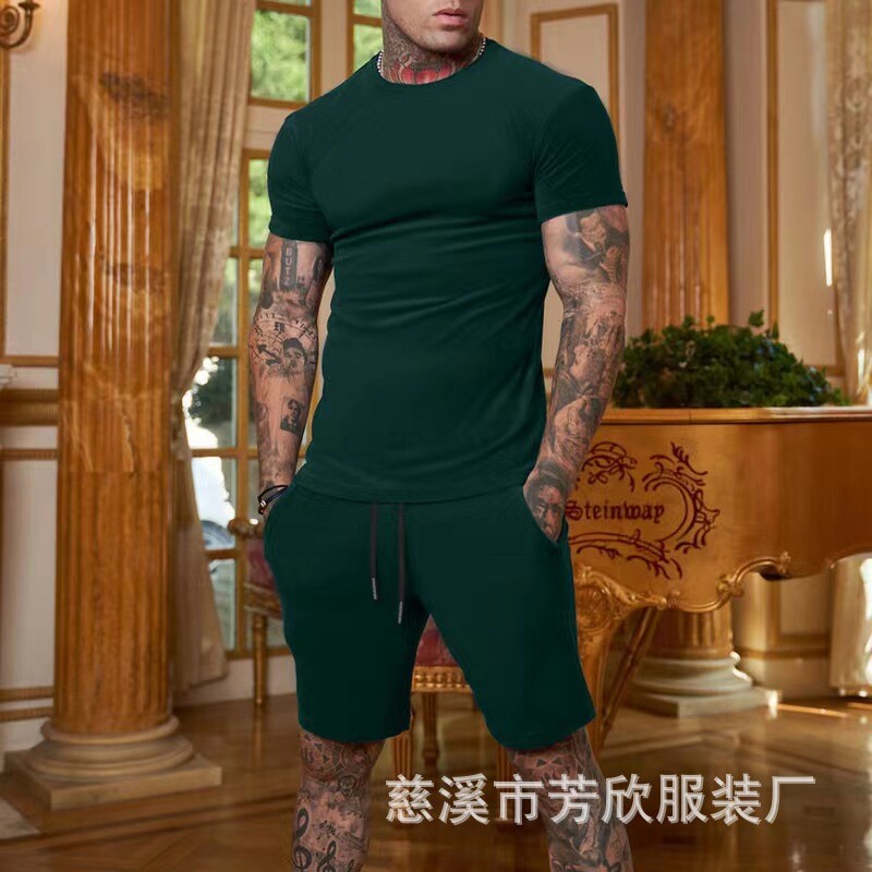 Men’s Summer Outfit 2-Piece Set Sweatsuit Short Sleeve T Shirts & Shorts Set Hot