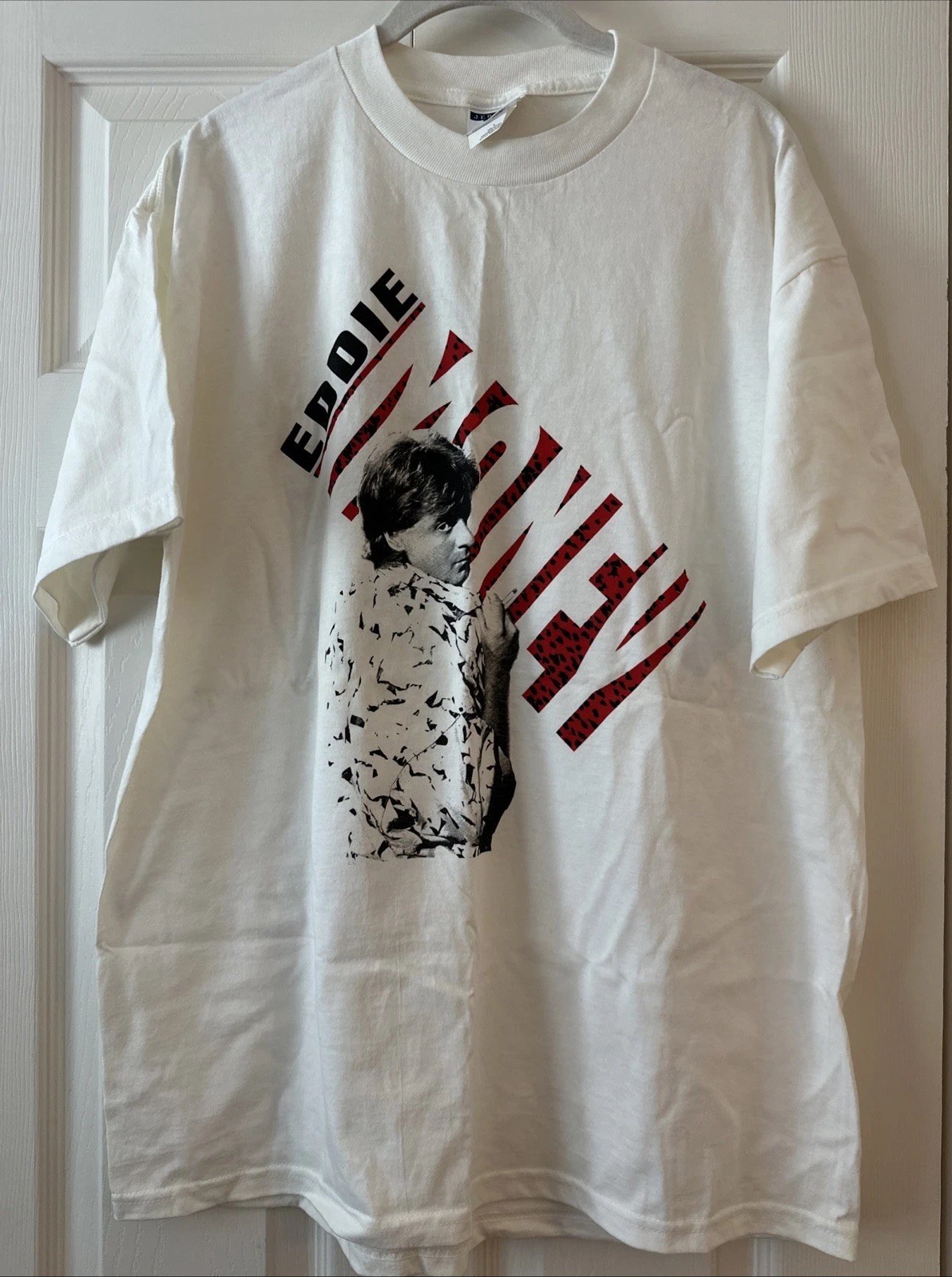 2001 Eddie Money Graphic White Tour Tee Personalized Autographed Back, Size L