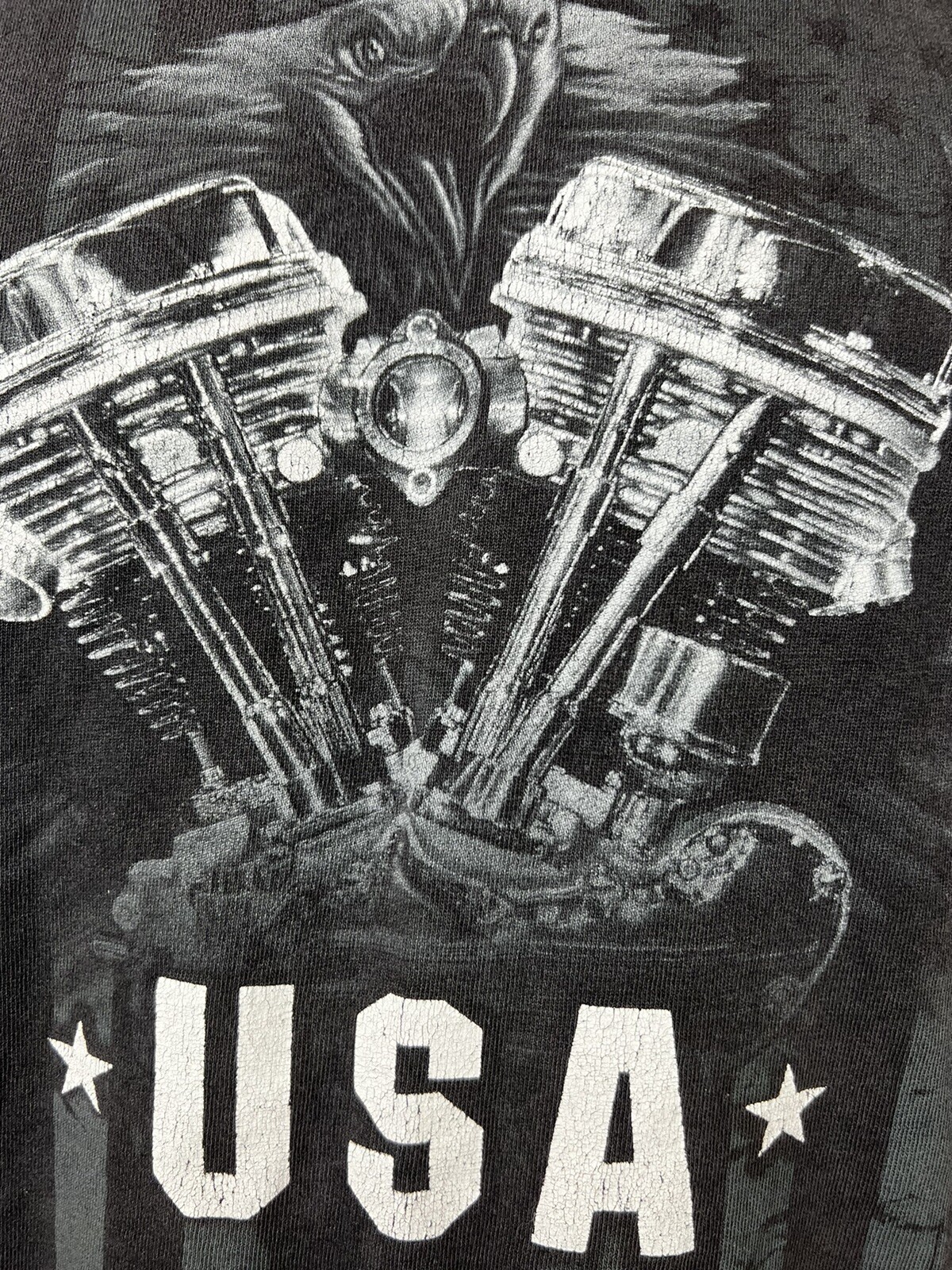 National Heritage Black Motorcycle Engine Eagle Short Sleeve Shirt Unisex SZ L